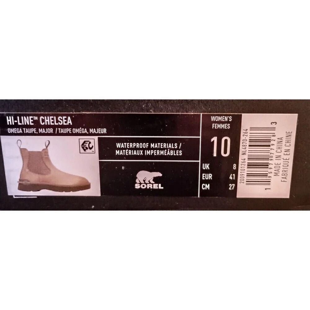 Sorel Hi Line Chelsea Boots Womens 10 Omega Taupe Leather Waterproof NWB